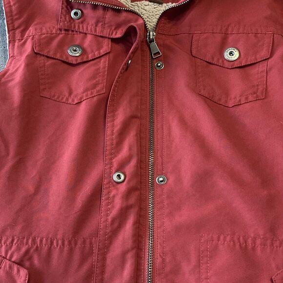 Sonoma  Faux Fur Lined Hoodie Vest Zip & Button Red, Women's Sz S Fall Outdoors - Picture 3 of 10